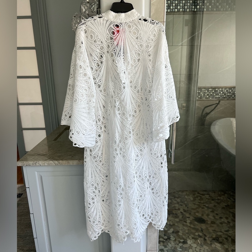 La Vie Style House Lace and Eyelet Caftan Midi-Dress White - Picture 11 of 15